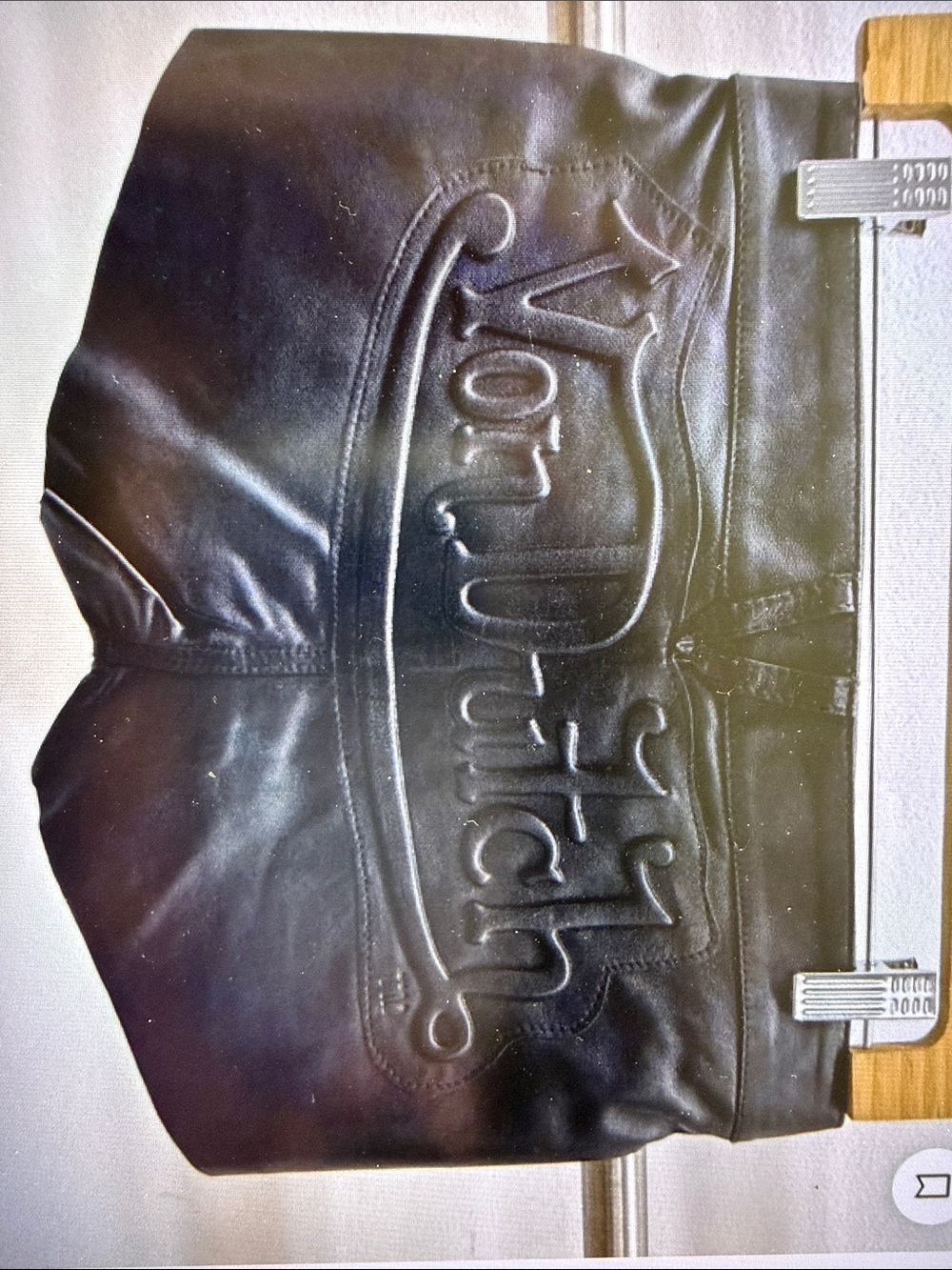 Von Dutch Black Embossed Leather Bomber Shorts